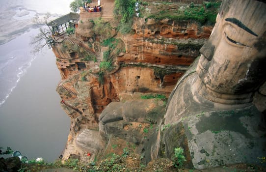 the big Buddha near the city of Leshan in the provinz Sichuan in China in eastasia.
