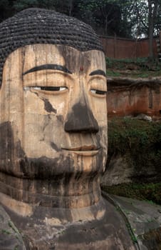 the big Buddha near the city of Leshan in the provinz Sichuan in China in eastasia.