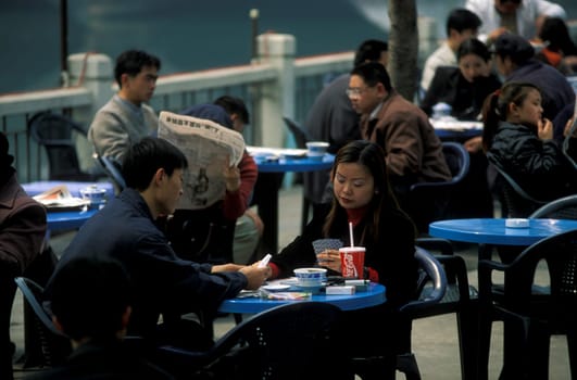 Chinese People siting in Tea House in the city of Chengdu in the provinz Sichuan in centrall China.