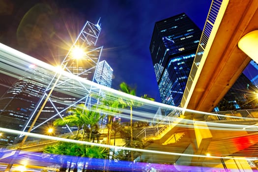 night busy traffic in the hong kong downtown city