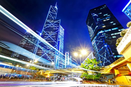 night busy traffic in the hong kong downtown city