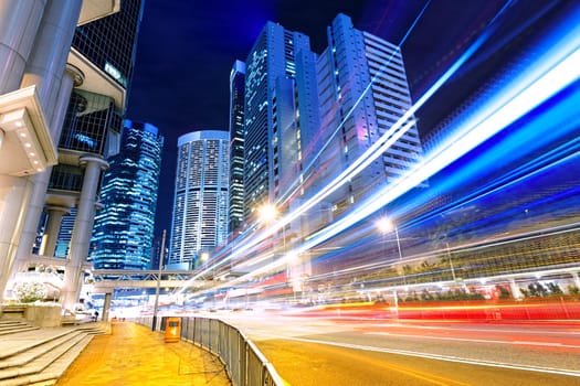 night busy traffic in the hong kong downtown city