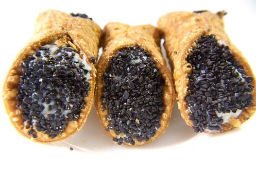 Italian culinary baking sweet dessert Cannoli Sicilian closeup