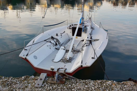 Motor Italian boat on the offshore berth Italy