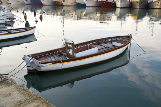 Wooden boat vintage type on the offshore berth