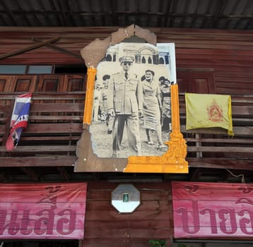 a pictures of the King Bhumibol in the city of chiang rai in Thailand in Southeastasia.