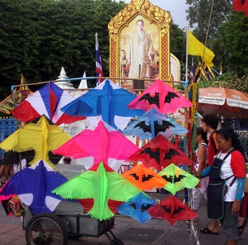a pictures of the King Bhumibol in the city of Bangkok in Thailand in Southeastasia.