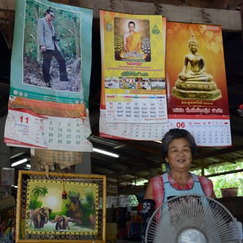 A picture of the King Bhumibol in an Umbrella Factory in the city of Chiang Mai in Thailand in Southeastasia.