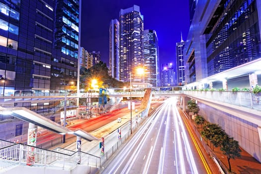 traffic in city at night, hong kong downtown