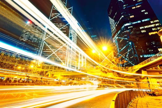 traffic in city at night, hong kong downtown