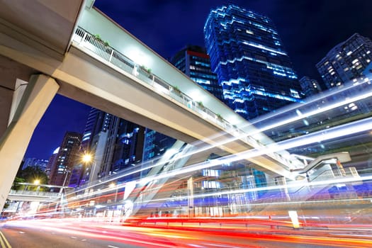 traffic in city at night, hong kong downtown