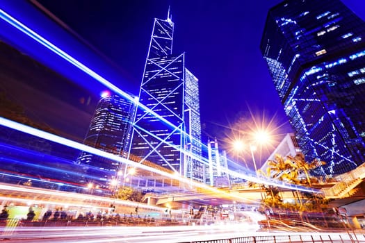 traffic in city at night, hong kong downtown