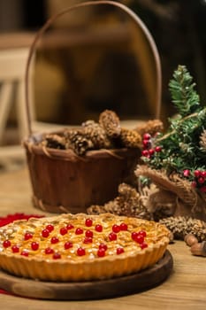 Homemade christmas cake with wild berries. Shallow dof.