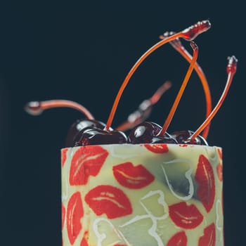 vanilla dessert with cherry confiture. Warm colors. Shallow dof.