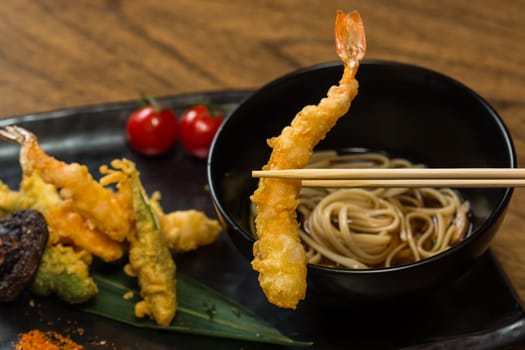 Japanese Cuisine. Tempura Shrimps with Vegetables. Shallow dof.