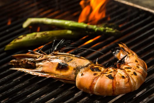 Grilled prawns on the grill. Shallow dof.
