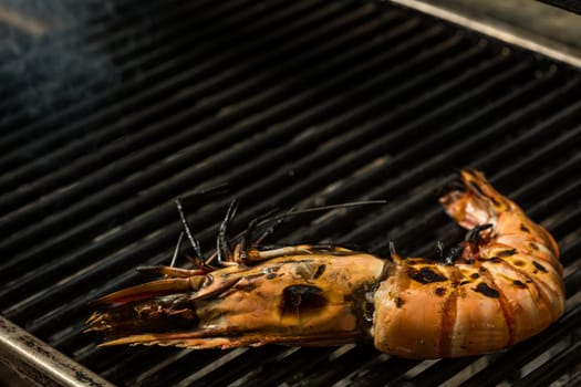 Grilled prawns on the grill. Shallow dof.