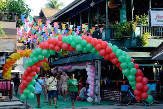 a smal road in the Town of Ko PhiPhi on Ko Phi Phi Island outside of  the City of Krabi on the Andaman Sea in the south of Thailand.