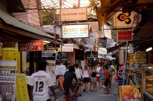 a smal road in the Town of Ko PhiPhi on Ko Phi Phi Island outside of  the City of Krabi on the Andaman Sea in the south of Thailand.