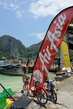 Air Asia promotion in the Town of Ko PhiPhi on Ko Phi Phi Island outside of  the City of Krabi on the Andaman Sea in the south of Thailand.