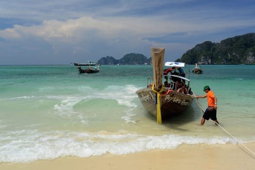 A Beach on the Island of Ko PhiPhi on Ko Phi Phi Island outside of the City of Krabi on the Andaman Sea in the south of Thailand.