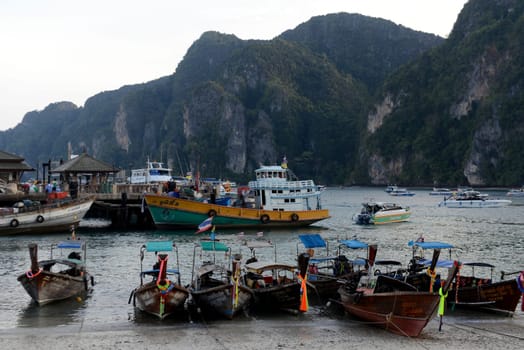 A Beach in the Town of Ko PhiPhi on Ko Phi Phi Island outside of  the City of Krabi on the Andaman Sea in the south of Thailand.