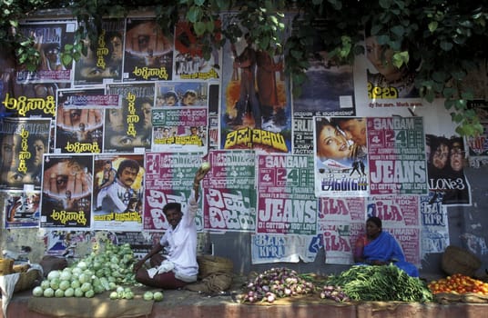 a wall with promotion of Bollywood production in the city of Madras in India.