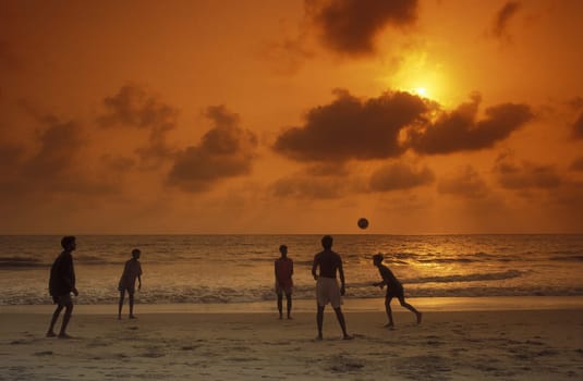 soccer player at the beach of Anjuna in the Province Goa in India.