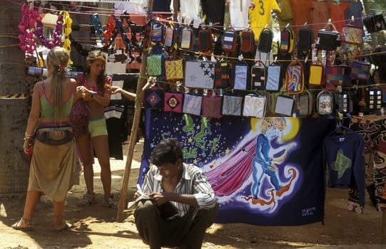 the Market in the Village of Anjuan in the province of Goa in India.
