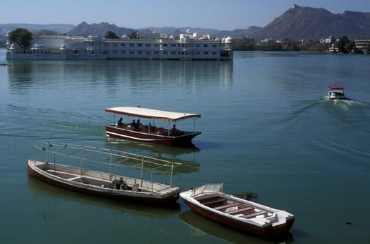 the Lake with the Palace in the town of  Udaipur in Rajasthan in India.