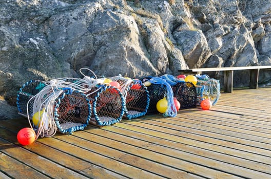 Lobster pots in many lovely color ready to ctsh the lobster or crab