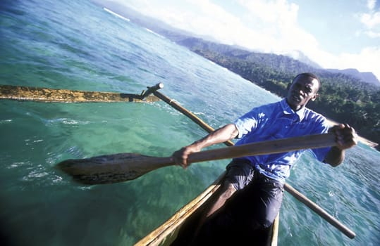 the beach of the village Moya on the Island of Anjouan on the Comoros Ilands in the Indian Ocean in Africa.