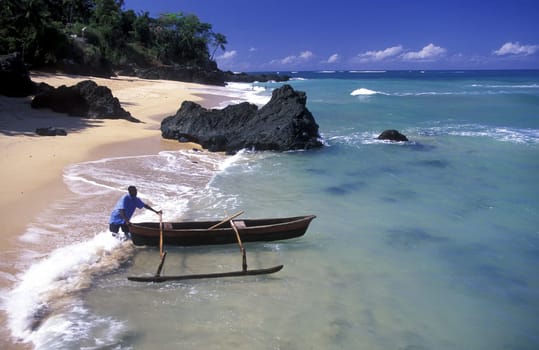 the beach of the village Moya on the Island of Anjouan on the Comoros Ilands in the Indian Ocean in Africa.