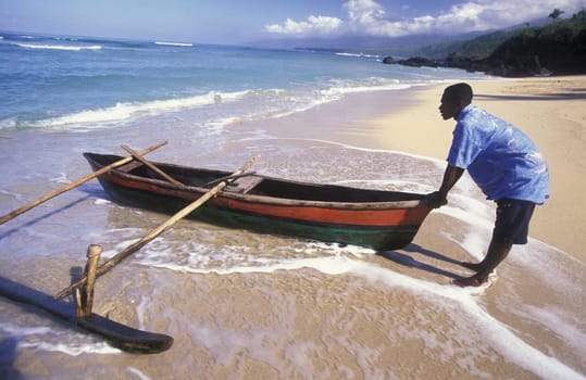 the beach of the village Moya on the Island of Anjouan on the Comoros Ilands in the Indian Ocean in Africa.