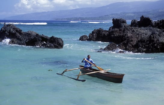 the beach of the village Moya on the Island of Anjouan on the Comoros Ilands in the Indian Ocean in Africa.