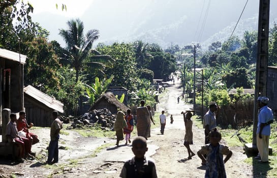a road in a village on the Island of Anjouan on the Comoros Ilands in the Indian Ocean in Africa.