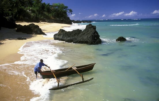 the beach of the village Moya on the Island of Anjouan on the Comoros Ilands in the Indian Ocean in Africa.