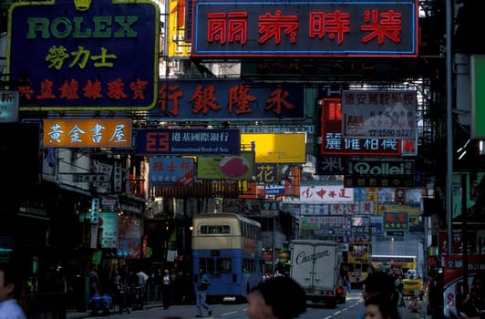 the road scene in central Hong Kong in the south of China in Asia.
