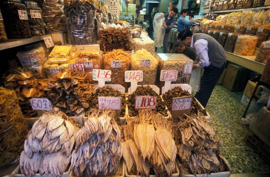 a food Market in central in Hong Kong in the south of China in Asia.