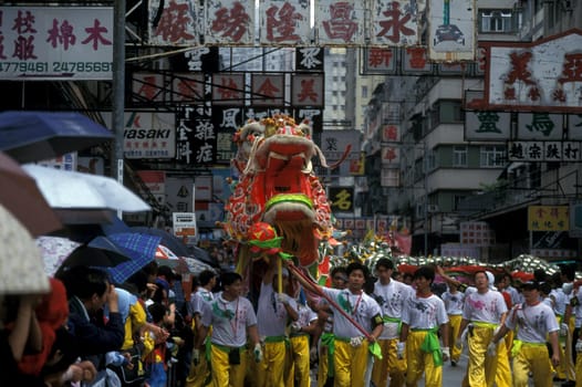 the Dragon festival at the Chinese newyear in Hong Kong in the south of China in Asia.