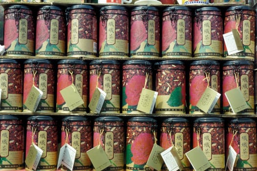 tea at a Teamarket in Kowloon in Hong Kong in the south of China in Asia.