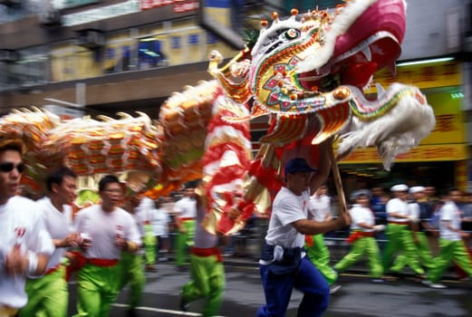 the Dragon festival at the Chinese newyear in Hong Kong in the south of China in Asia.