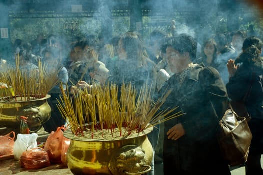 a traditional chinese temple in Hong Kong in the south of China in Asia.