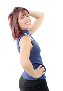 beautiful young woman with red hairs, on white background