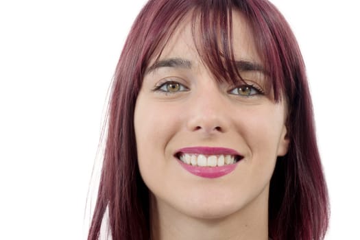 portrait of beautiful young woman with red hairs, on white background