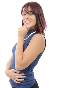 beautiful young woman with red hairs, on white background