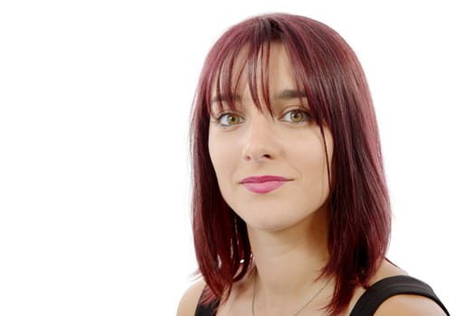 portrait of beautiful young woman with red hairs, on white background
