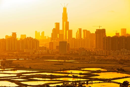 chinese city at sunset , Shen zhen