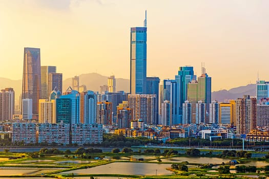 chinese city at sunset , Shen zhen