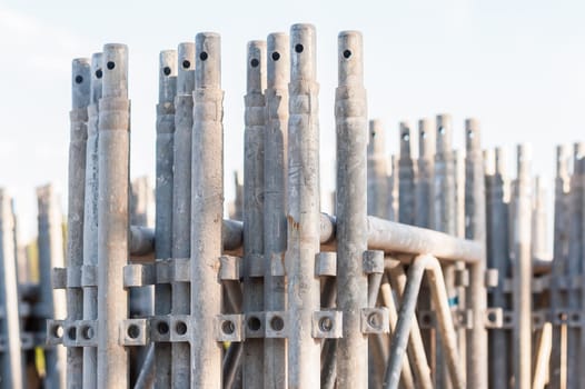 Close up of  stack of construction scaffolding elements